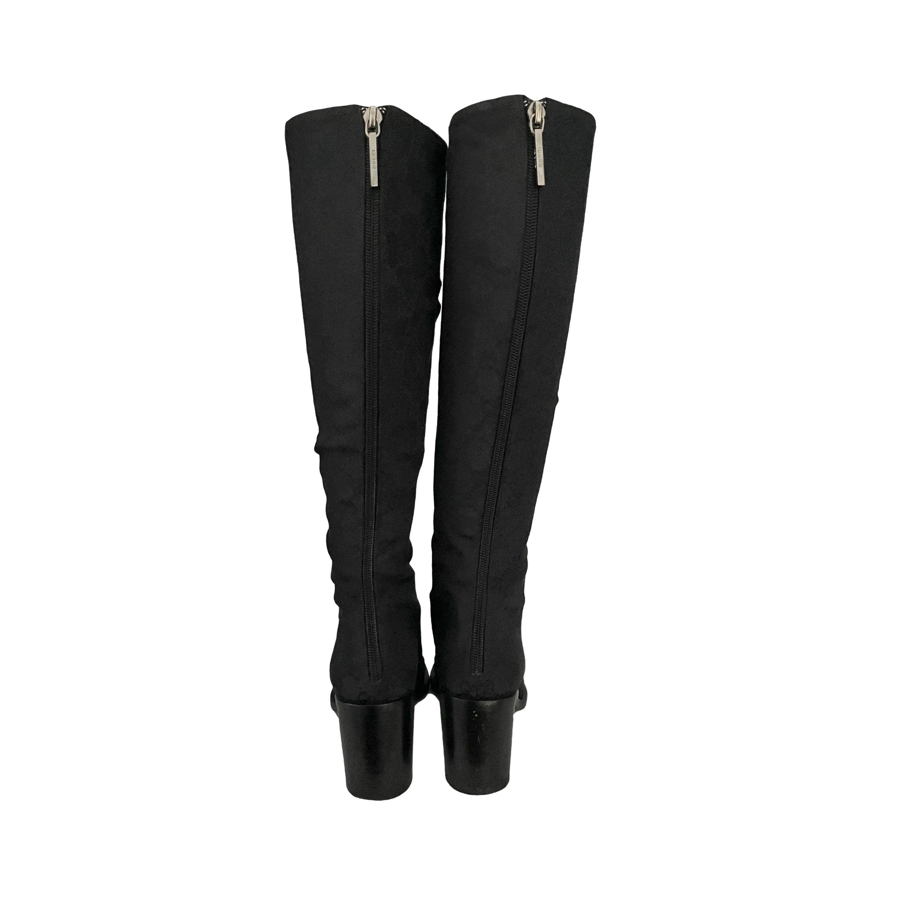 Gucci Black Monogram Knee Boots
