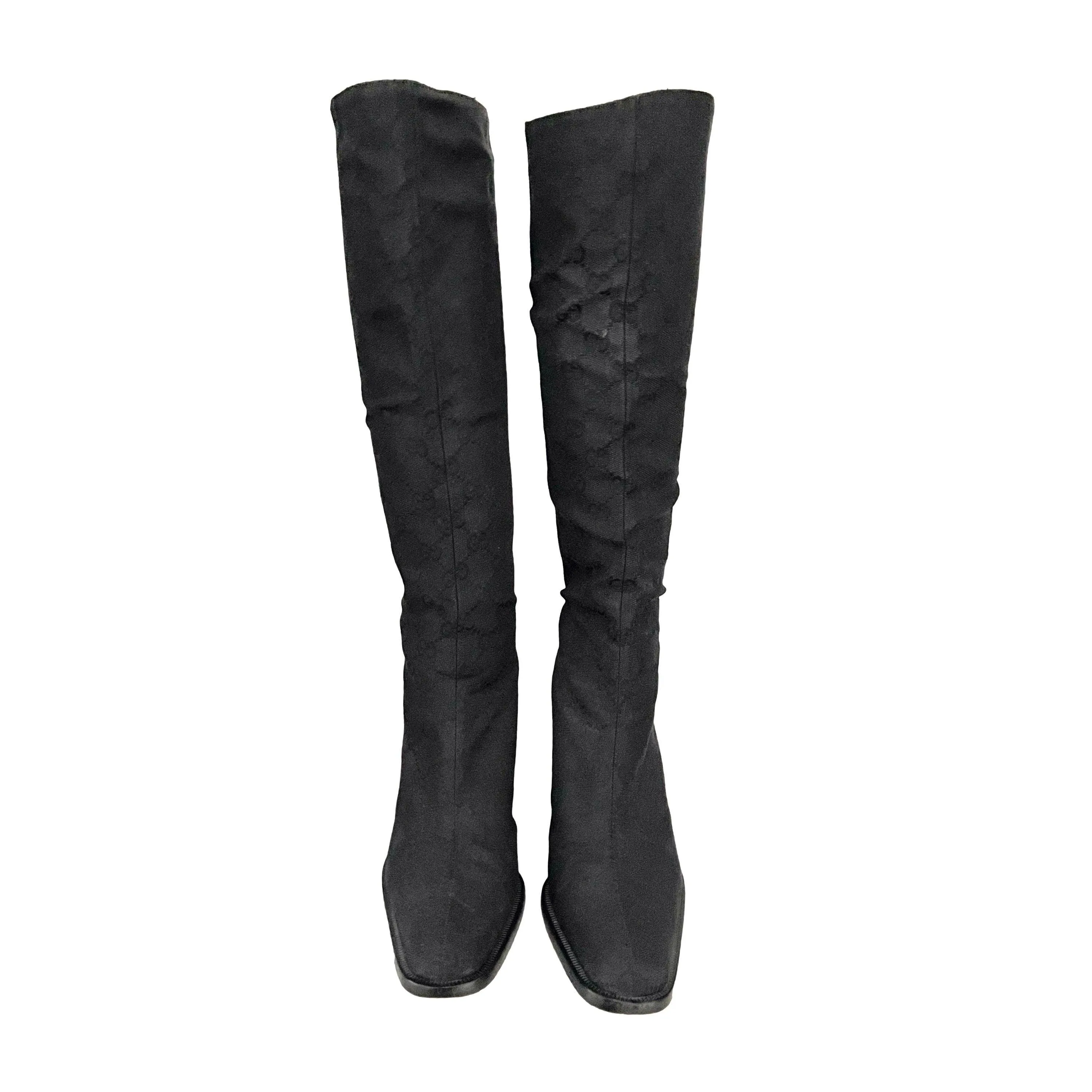 Gucci Black Monogram Knee Boots