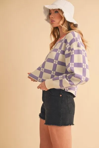 Hazel Blues® |  Aemi   Co Plaid Round Neck Drop Shoulder Cropped Sweater