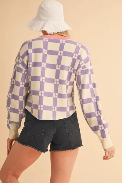 Hazel Blues® |  Aemi   Co Plaid Round Neck Drop Shoulder Cropped Sweater
