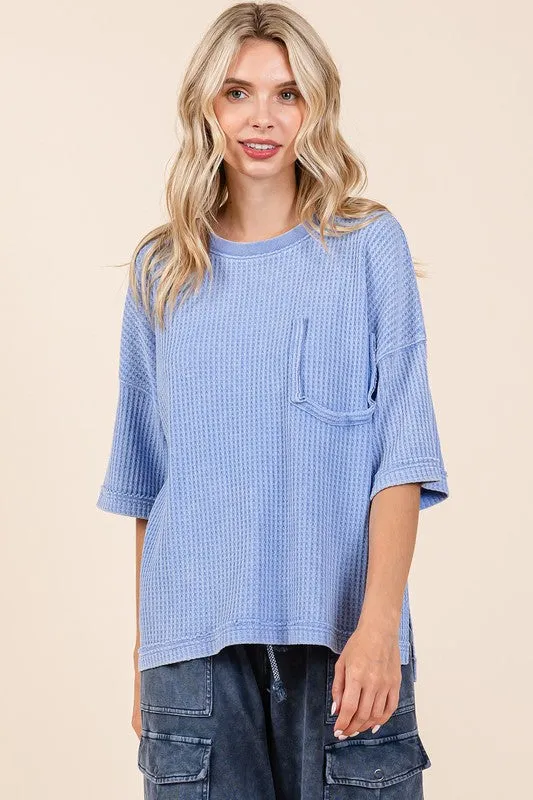 Hazel Blues® |  Mineral Wash Waffle Knit Short Sleeve Top