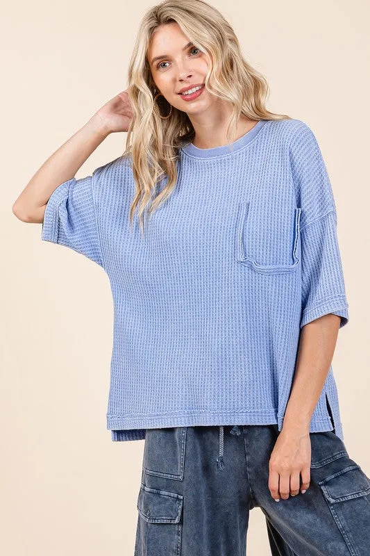 Hazel Blues® |  Mineral Wash Waffle Knit Short Sleeve Top