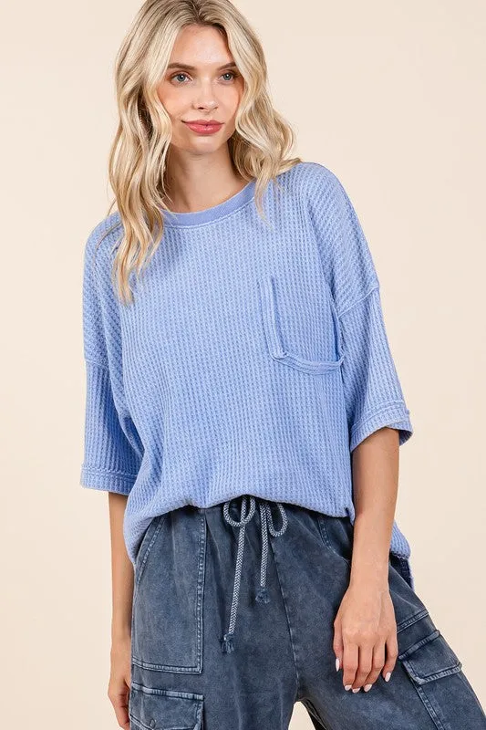 Hazel Blues® |  Mineral Wash Waffle Knit Short Sleeve Top