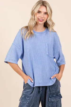 Hazel Blues® |  Mineral Wash Waffle Knit Short Sleeve Top