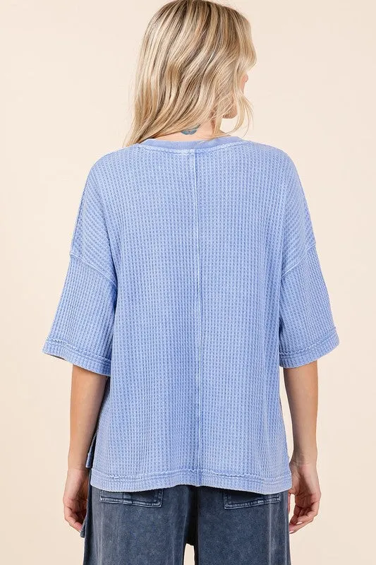Hazel Blues® |  Mineral Wash Waffle Knit Short Sleeve Top