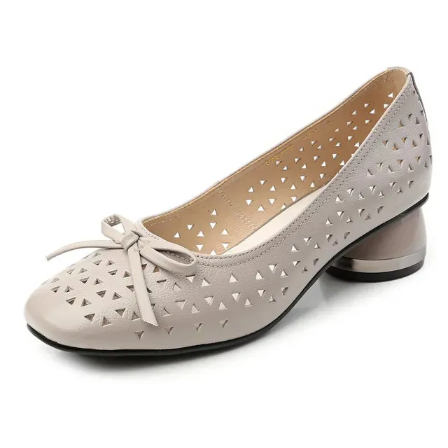Hollow Out Sandals Soft Leather Women Pointed Toe High Heel Shoes