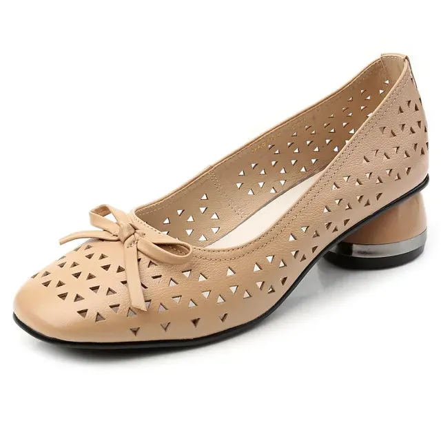 Hollow Out Sandals Soft Leather Women Pointed Toe High Heel Shoes