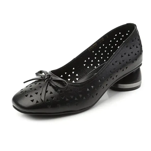 Hollow Out Sandals Soft Leather Women Pointed Toe High Heel Shoes
