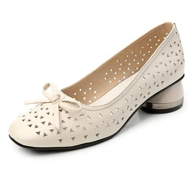 Hollow Out Sandals Soft Leather Women Pointed Toe High Heel Shoes