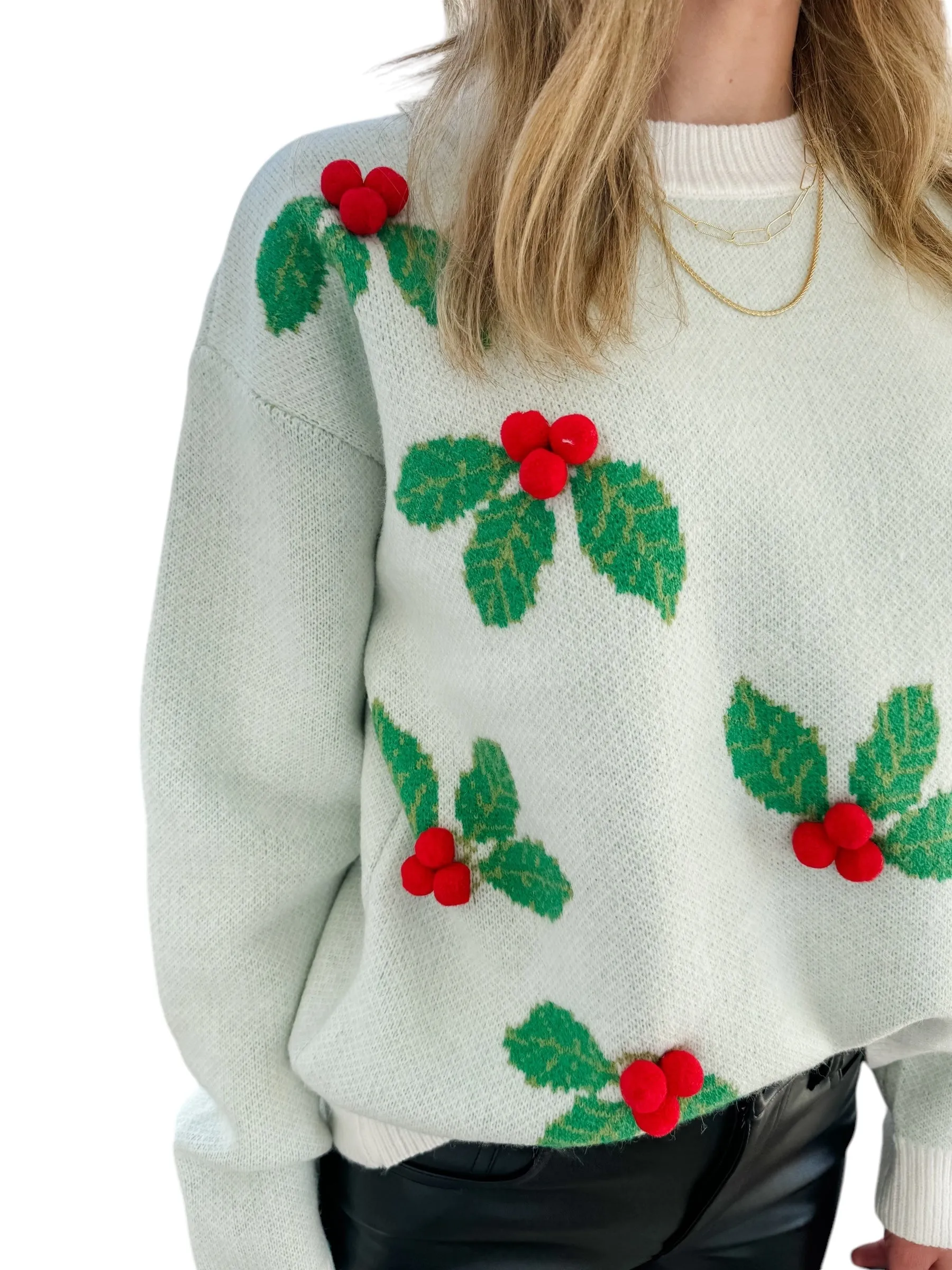 Holly Pom Pom Christmas Sweater