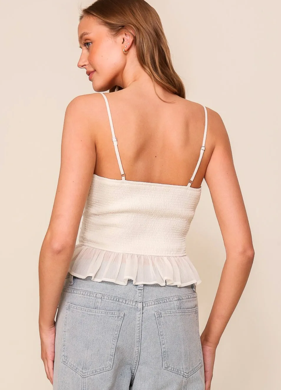 Ivory Smocked Back Corset Top