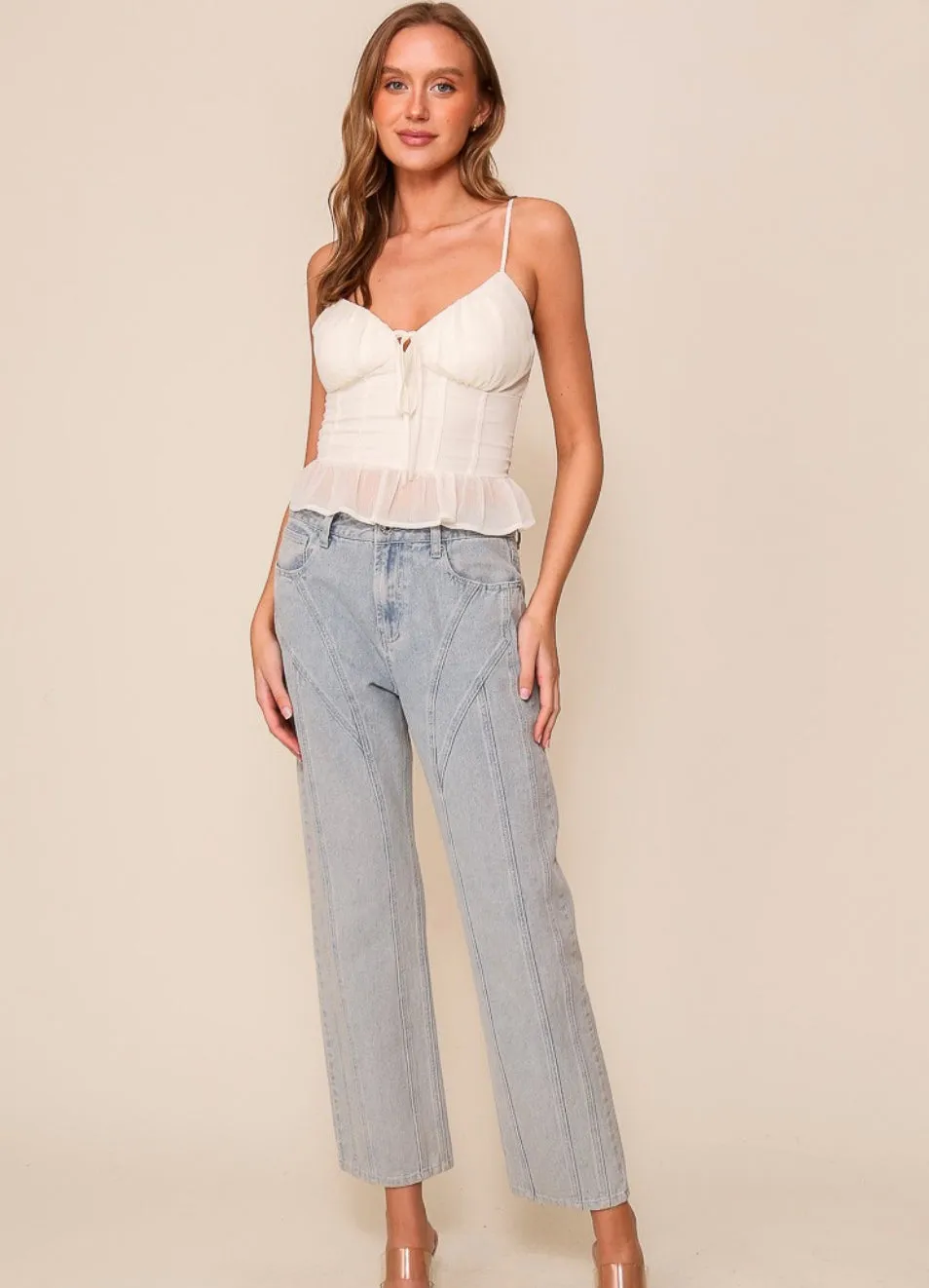 Ivory Smocked Back Corset Top