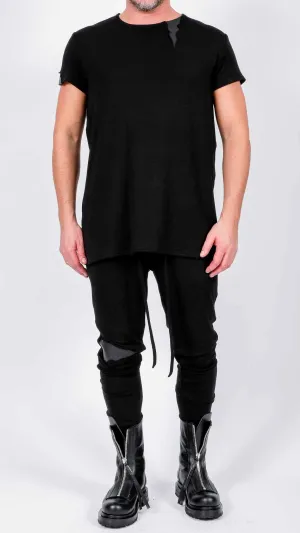 Jersey T-Shirt with Leather Detail