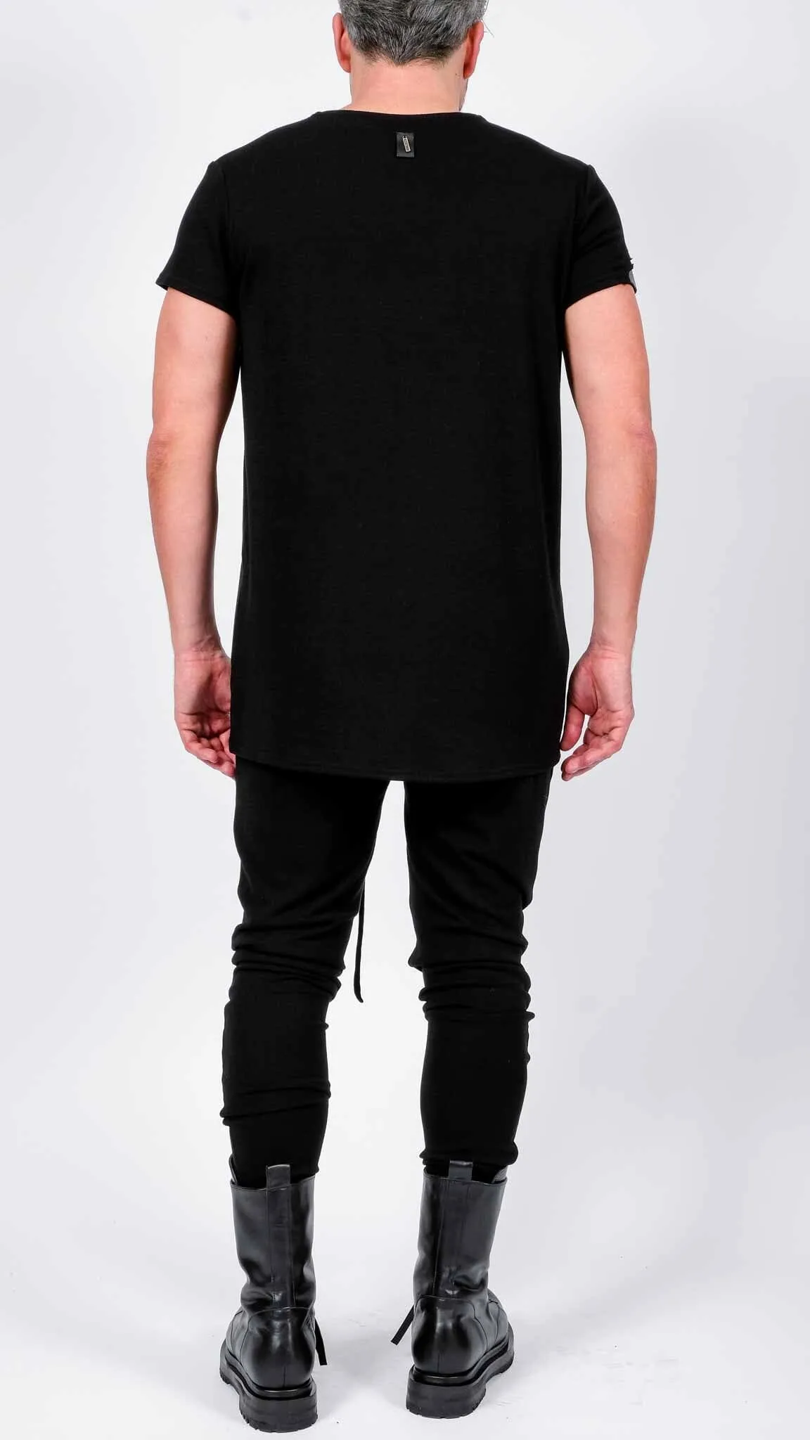 Jersey T-Shirt with Leather Detail