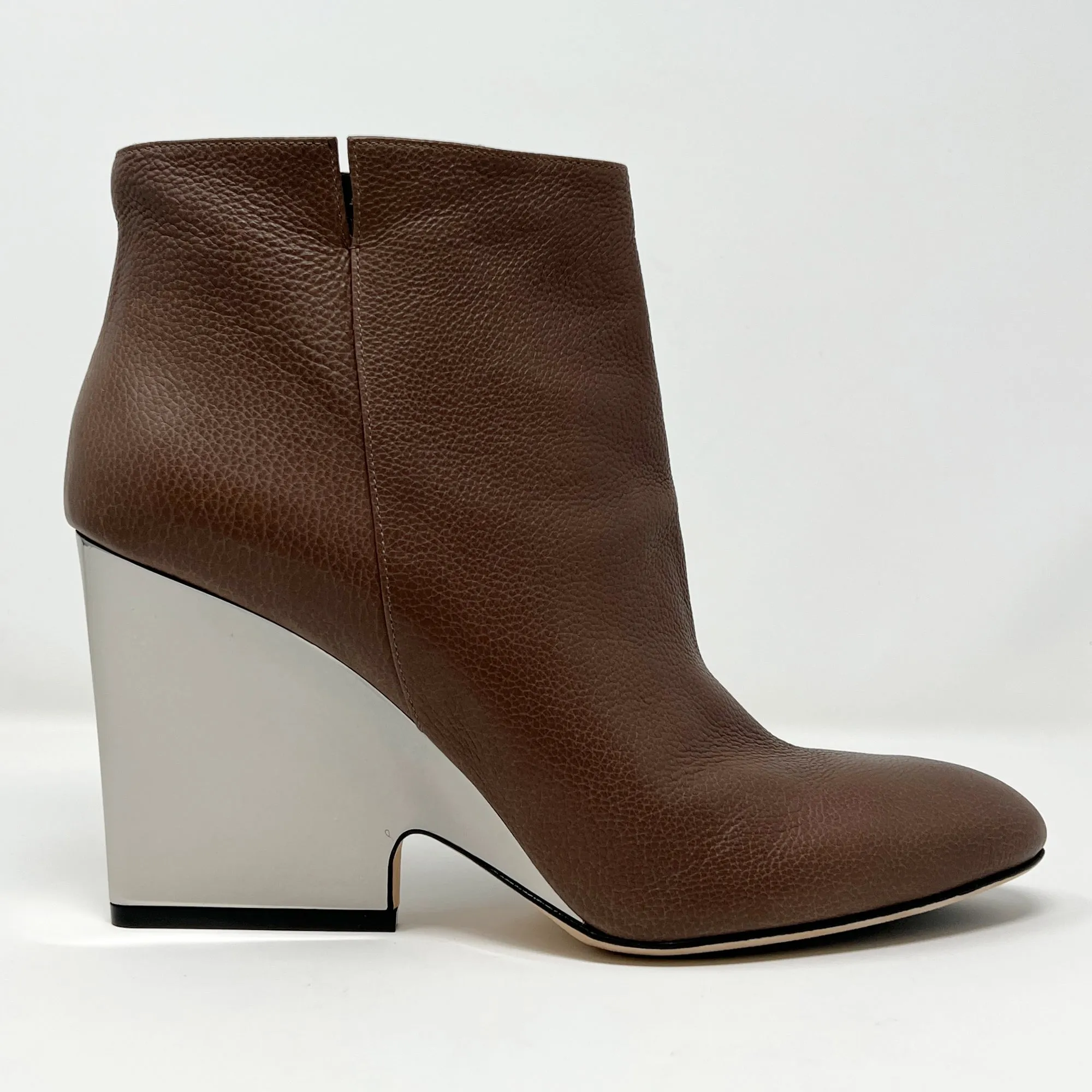 Jimmy Choo Myth Brown Grained Leather Mirrored Wedge Heel Ankle Boots