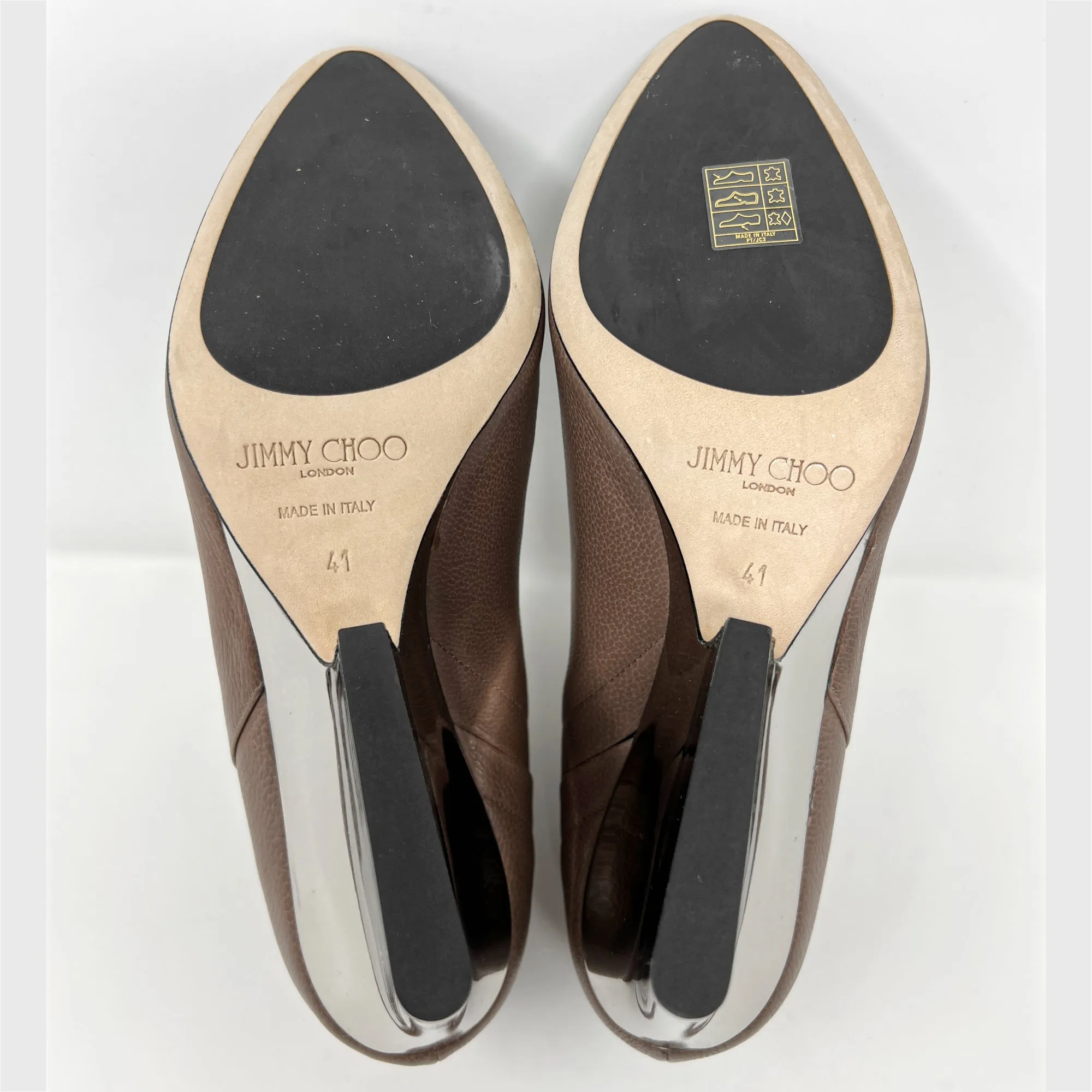 Jimmy Choo Myth Brown Grained Leather Mirrored Wedge Heel Ankle Boots