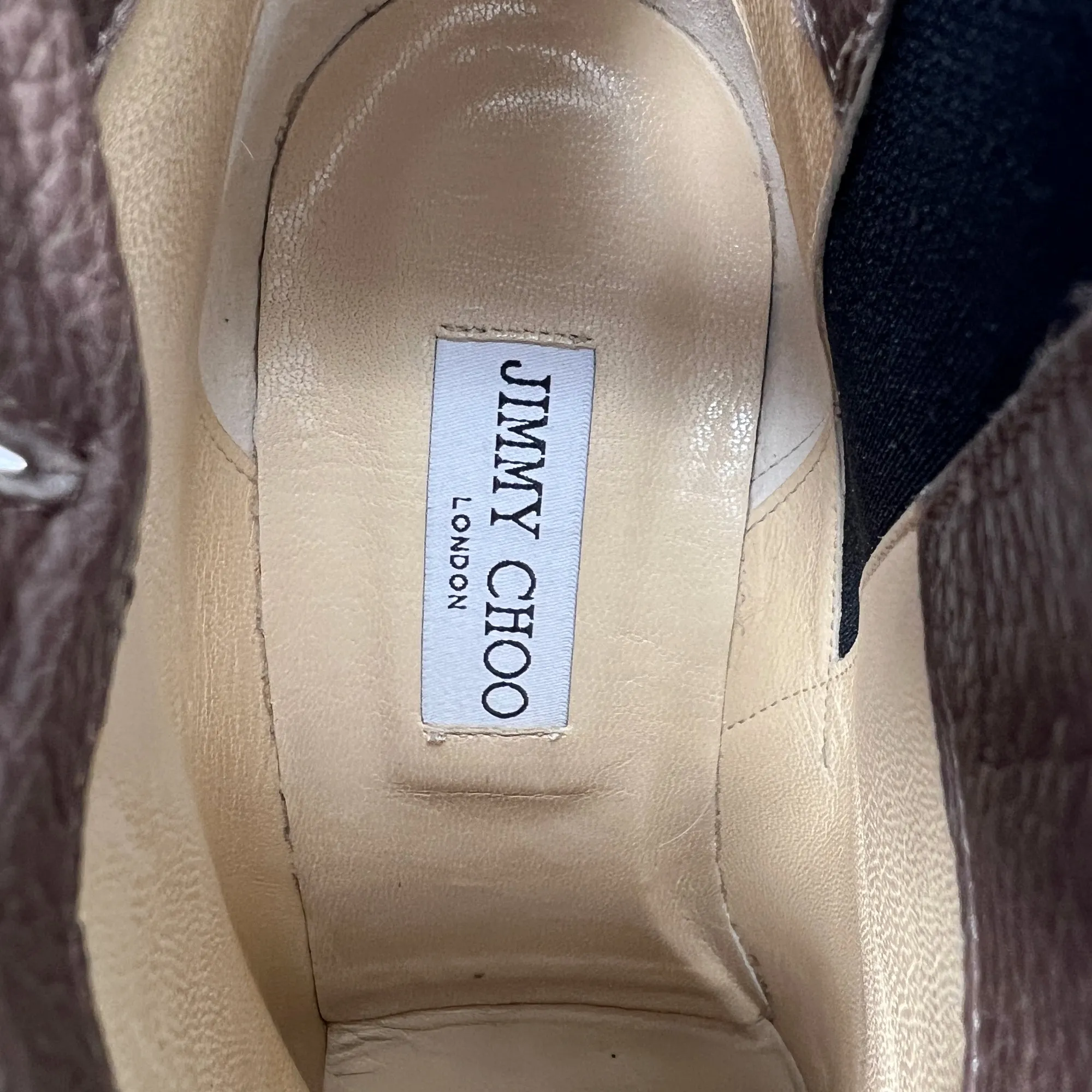Jimmy Choo Myth Brown Grained Leather Mirrored Wedge Heel Ankle Boots