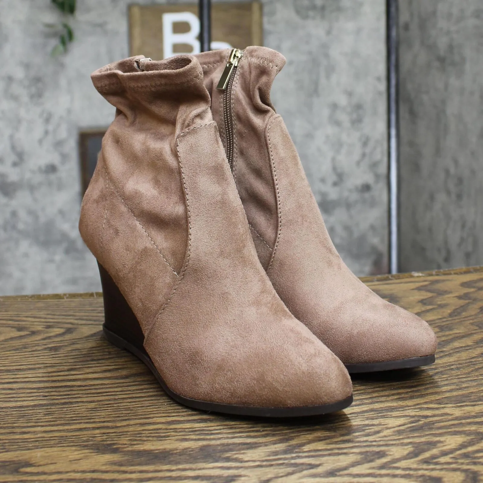 Journee Collection Women's Hepburn Wedge Bootie Shoes Taupe Brown 8M