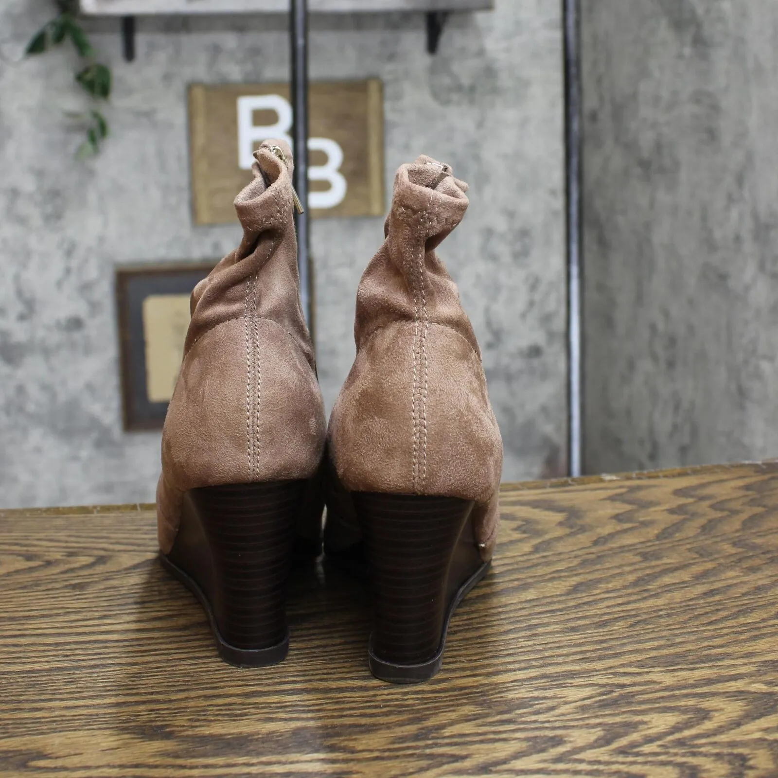 Journee Collection Women's Hepburn Wedge Bootie Shoes Taupe Brown 8M