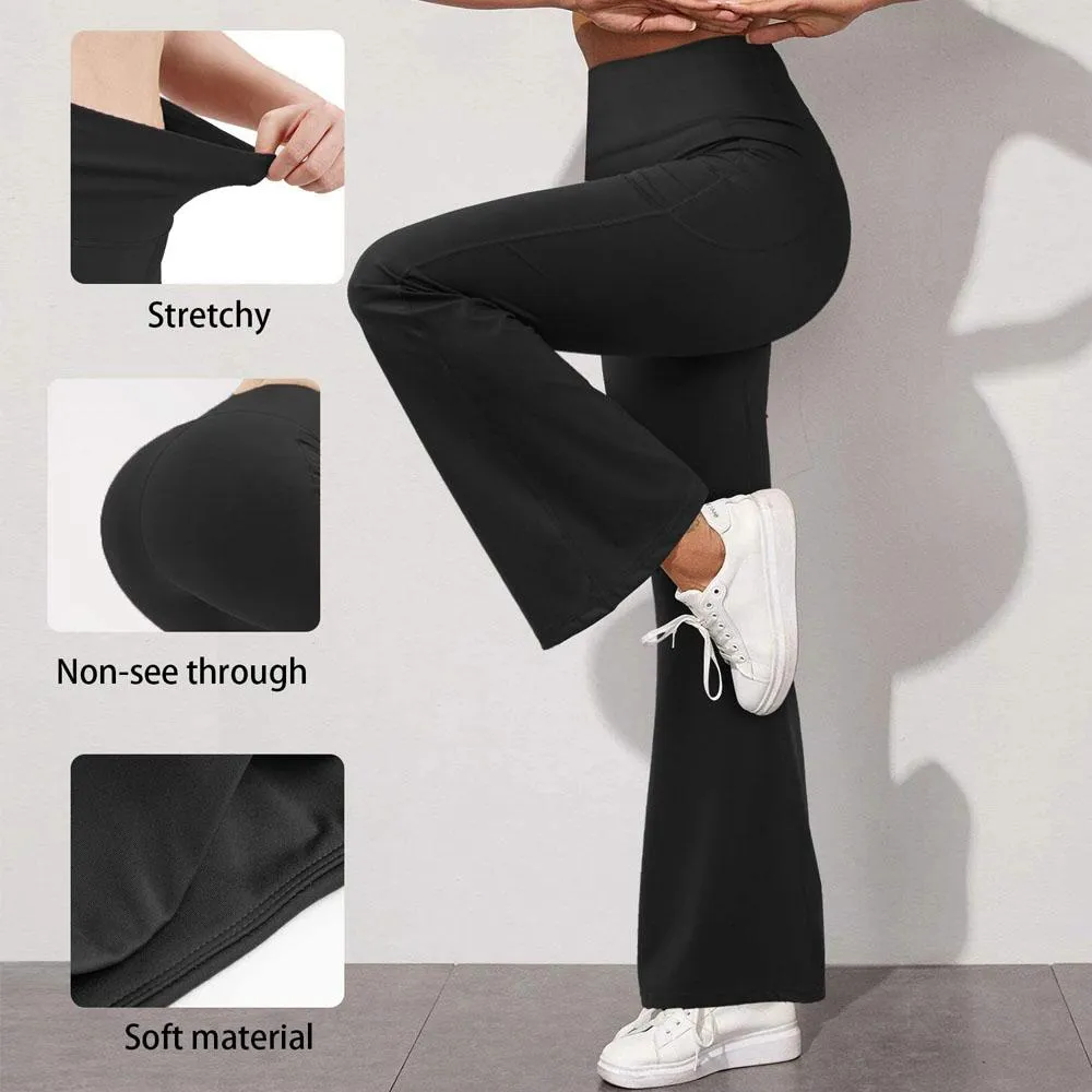 Junlan Women Flared Leggings Yoga Pants with Pocket