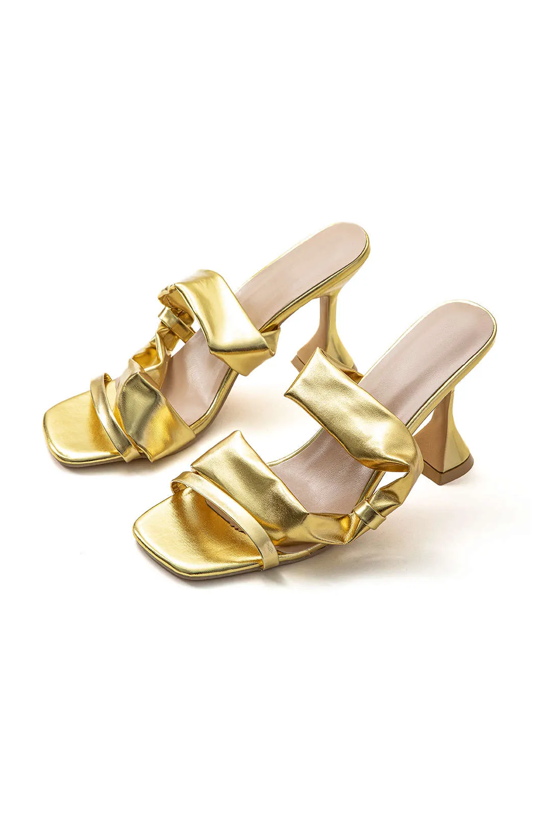 Kenzie - Metallic Ruched Design Woman's High Heel Sandals