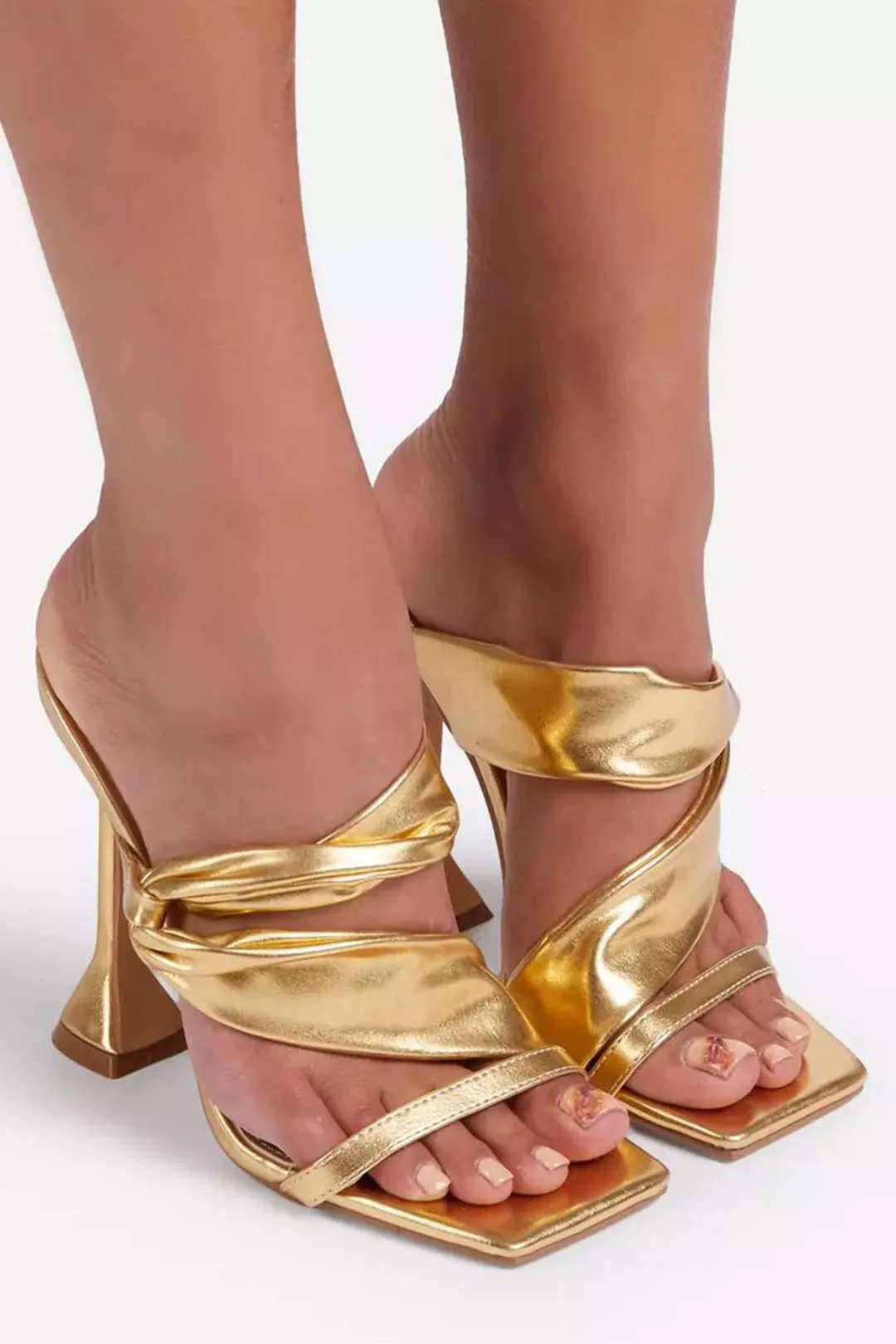 Kenzie - Metallic Ruched Design Woman's High Heel Sandals