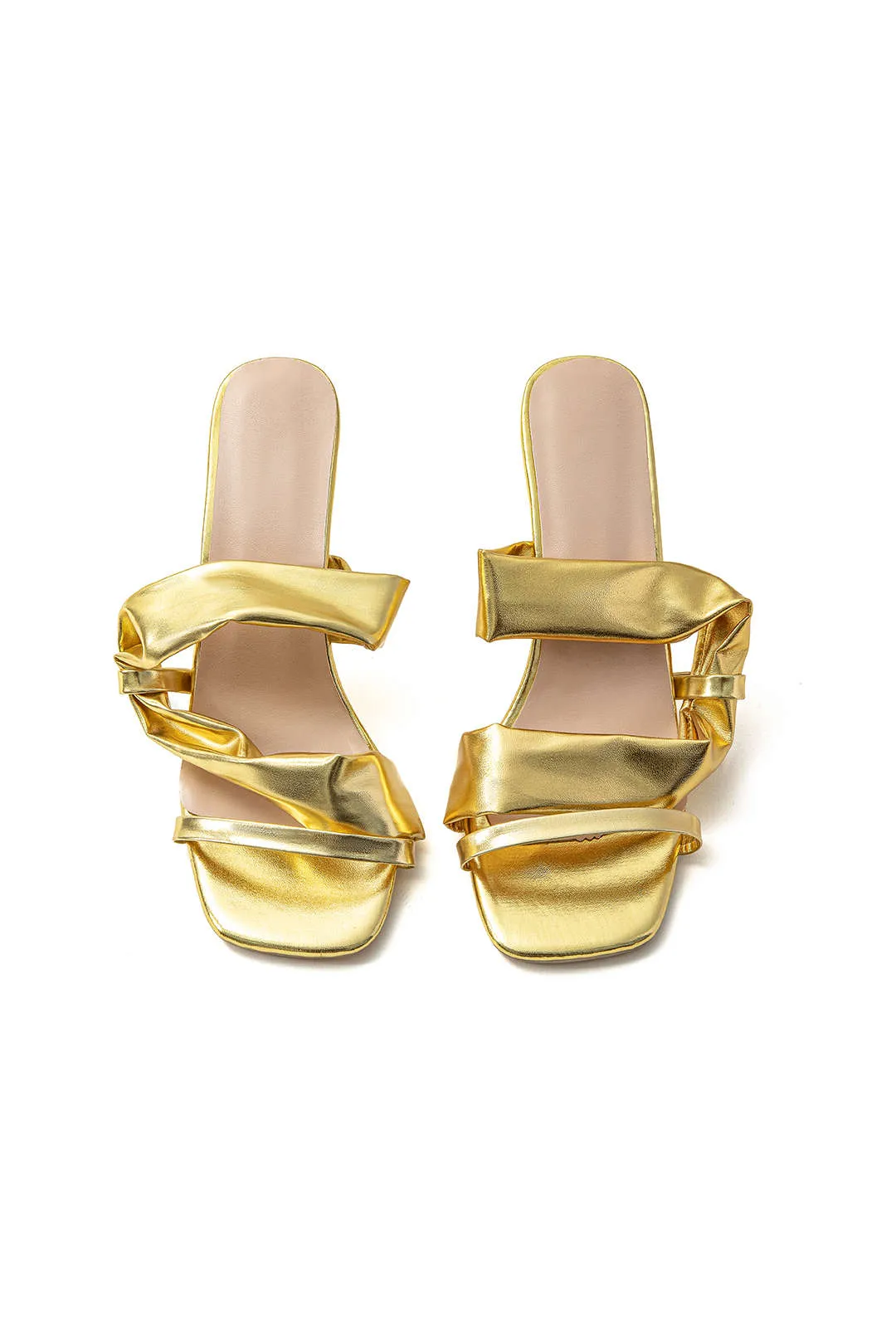Kenzie - Metallic Ruched Design Woman's High Heel Sandals