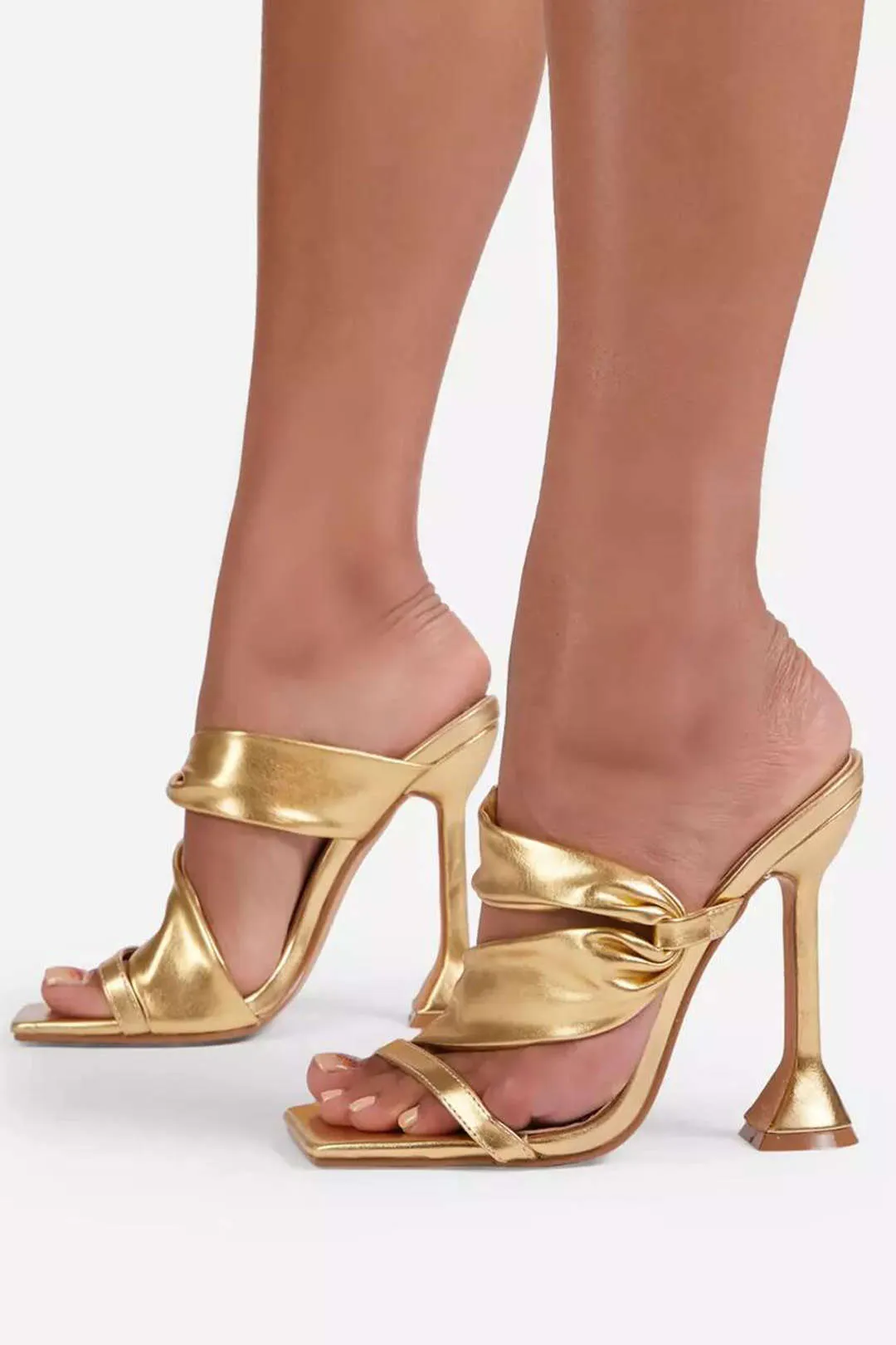 Kenzie - Metallic Ruched Design Woman's High Heel Sandals