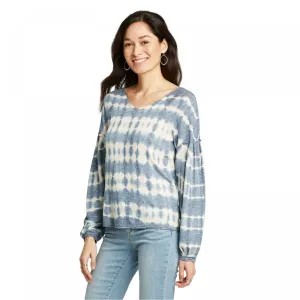Knox Rose Women's Long Sleeve V-Neck Tie-Dye Knit Top