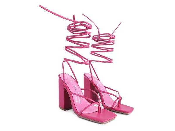 LACE UP BLOCK HEELED SANDAL