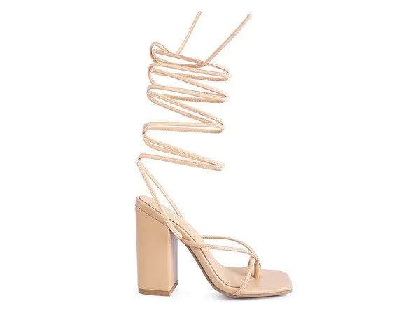 LACE UP BLOCK HEELED SANDAL