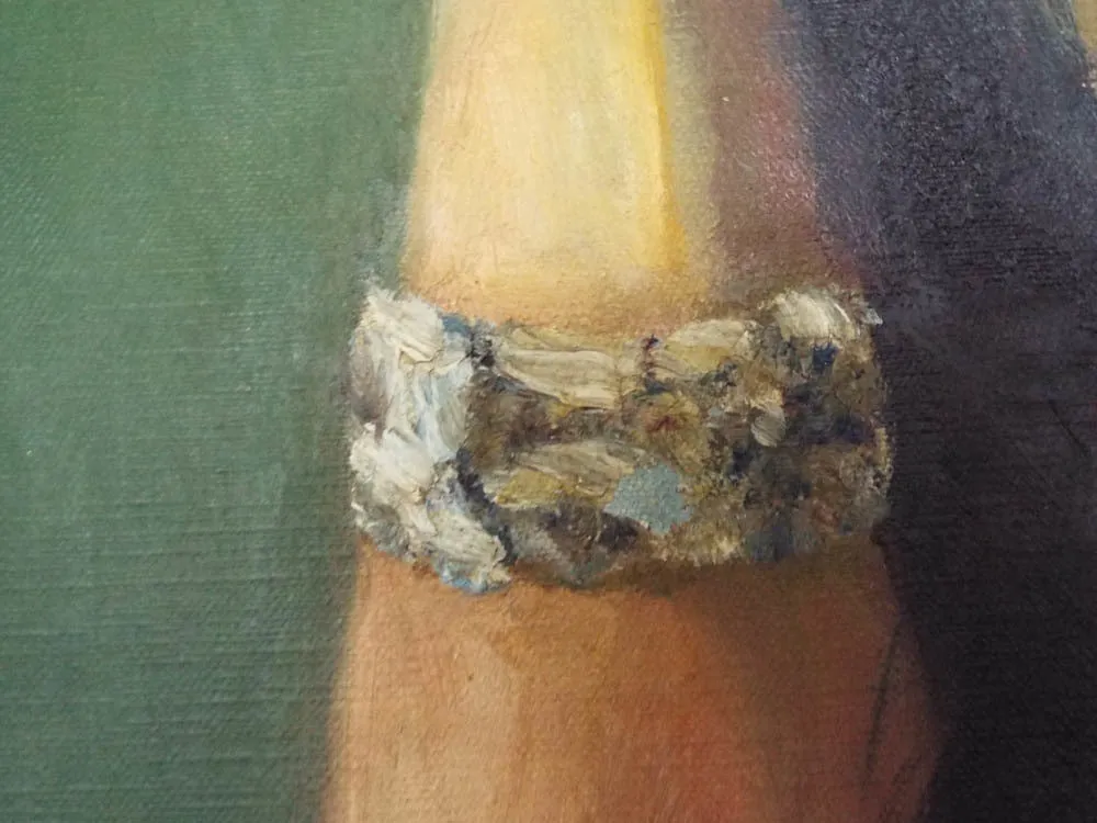 Large Vintage Oil On Canvas Portrait Painting of Lady in a Boa 1930's