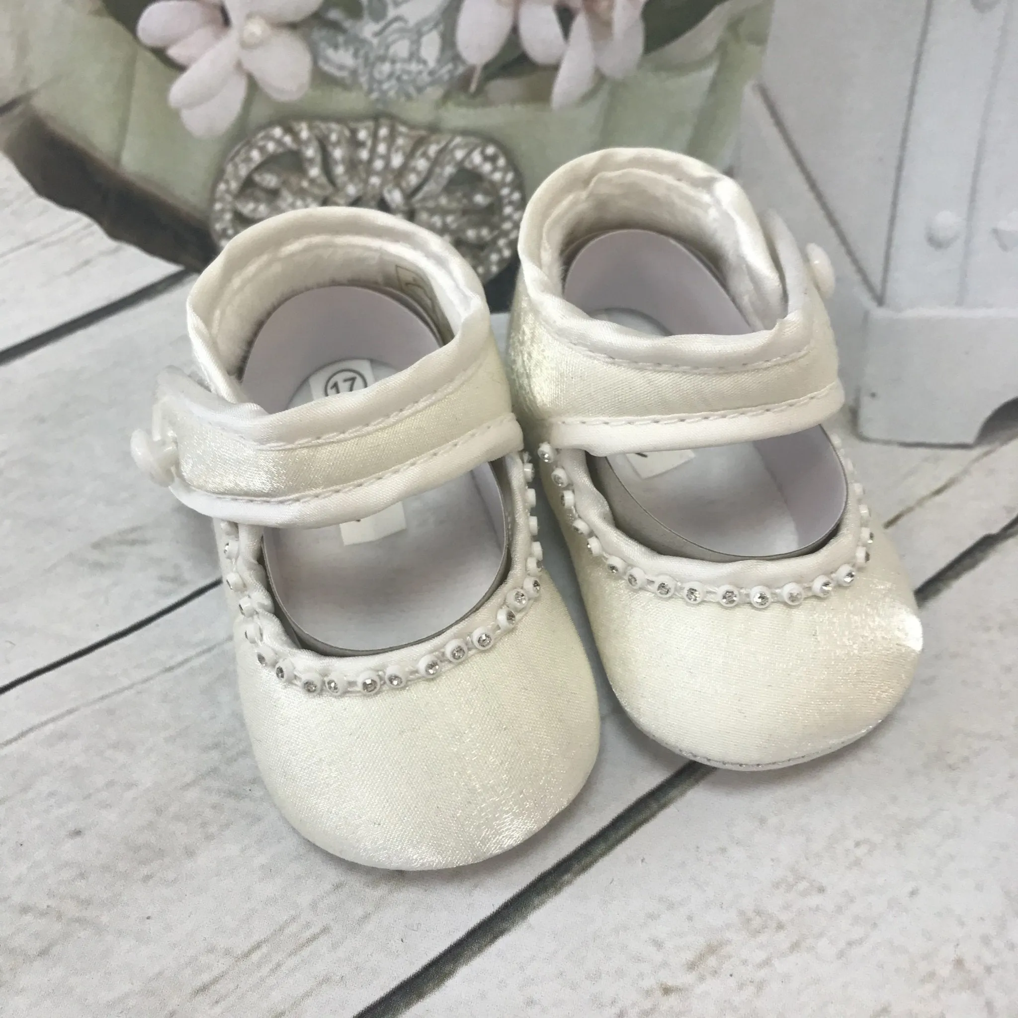 Laura Ivory or White Girls Christening Pram Shoes
