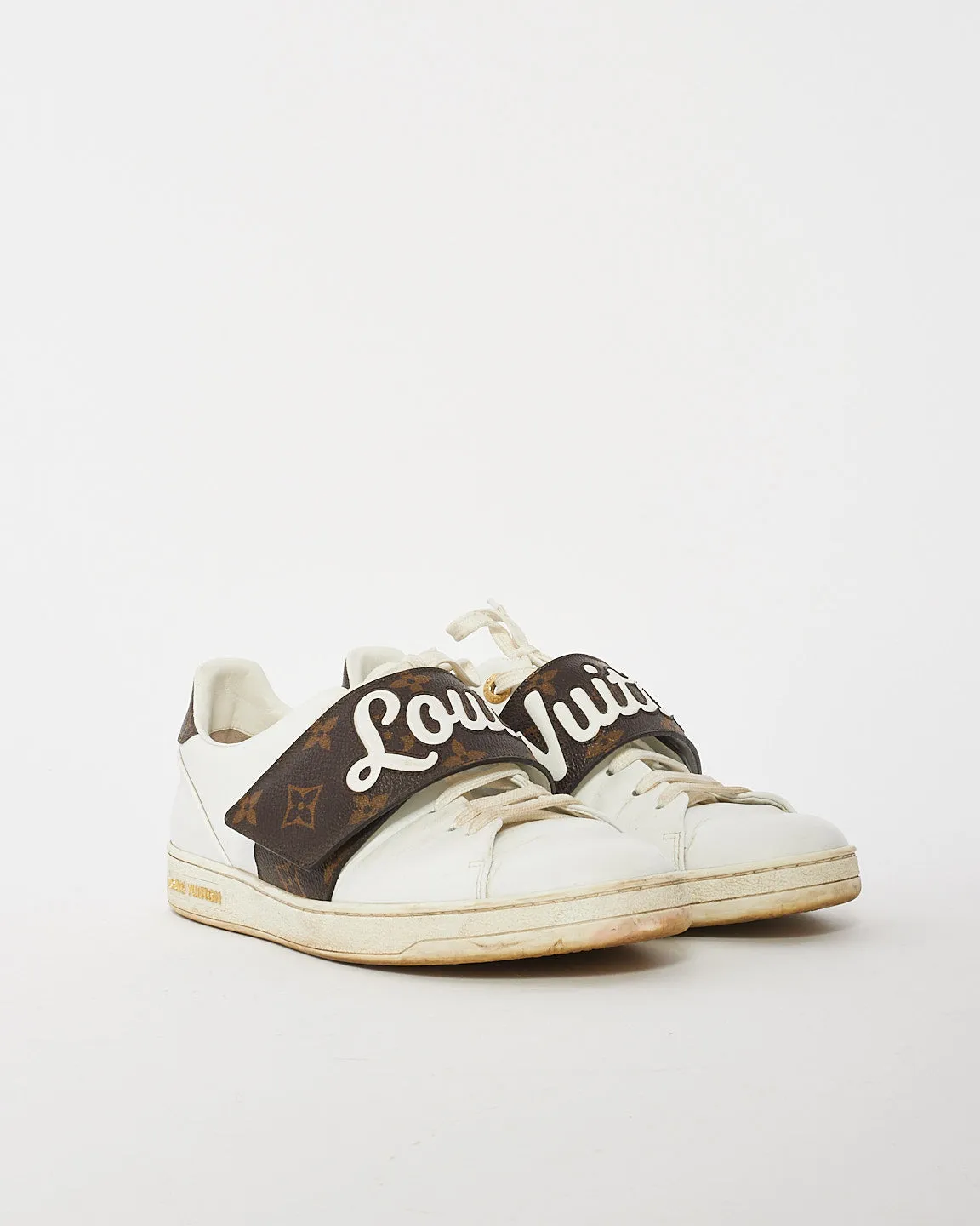 Louis Vuitton White & Brown Leather Logo Low Top Sneakers - 39