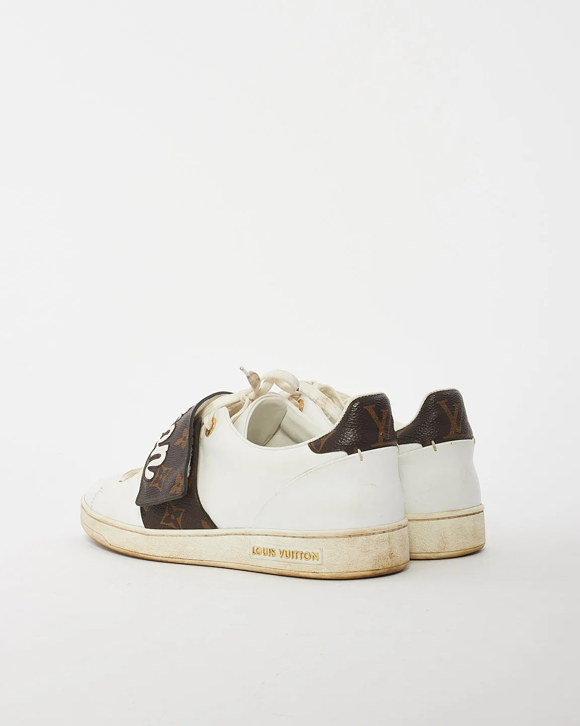Louis Vuitton White & Brown Leather Logo Low Top Sneakers - 39