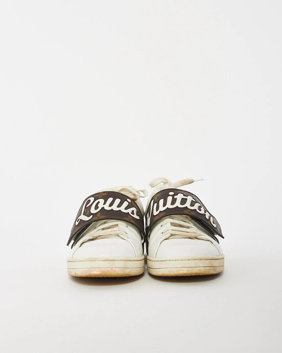 Louis Vuitton White & Brown Leather Logo Low Top Sneakers - 39