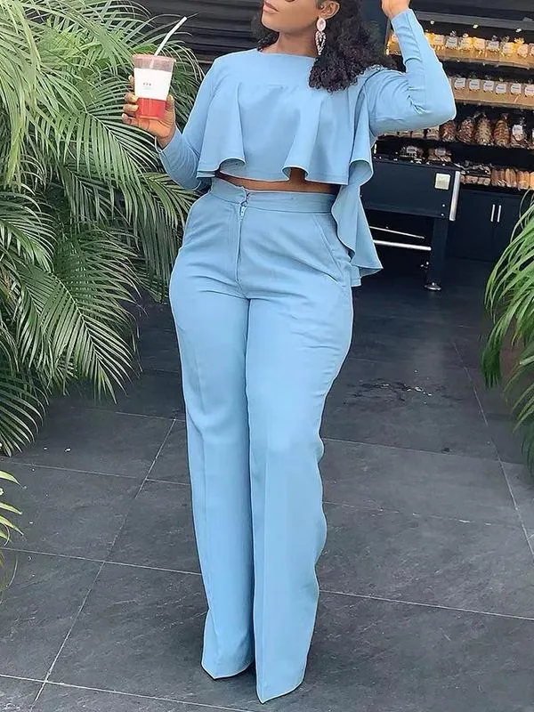 Mangocouture Solid High-Low Top & Pants Set