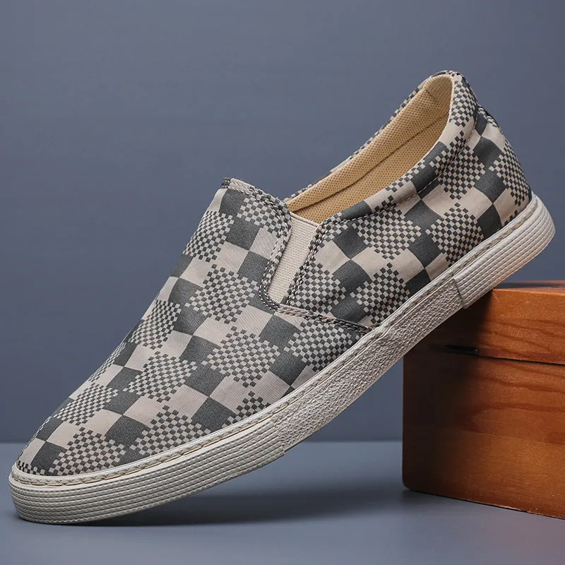 Men's Casual Checkered Canvas Board Shoes