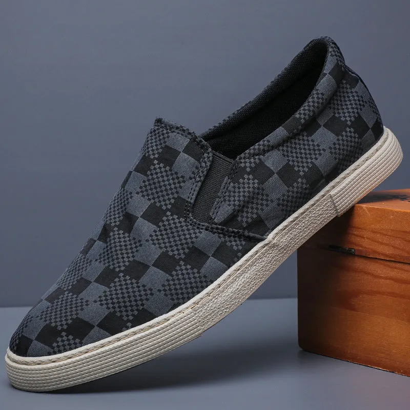 Men's Casual Checkered Canvas Board Shoes