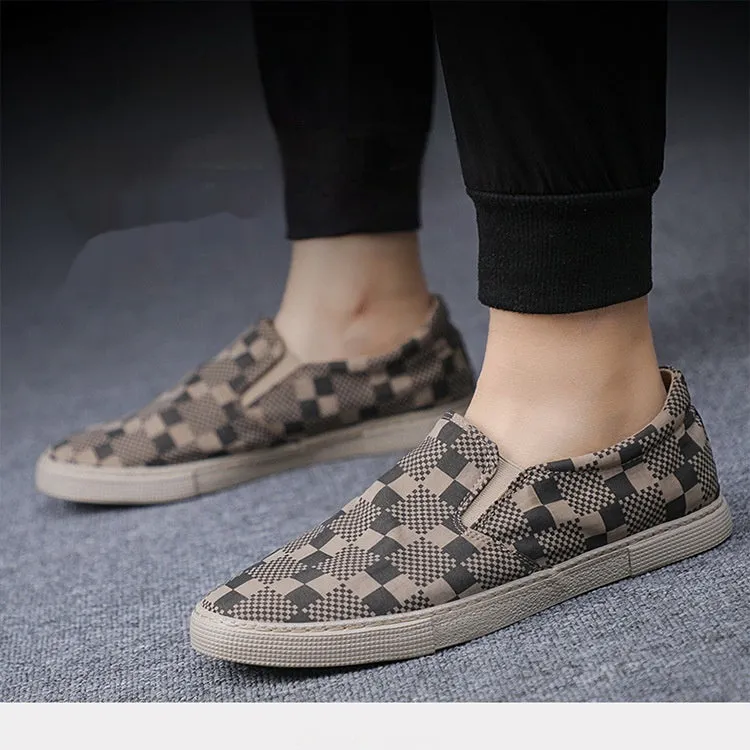 Men's Casual Checkered Canvas Board Shoes