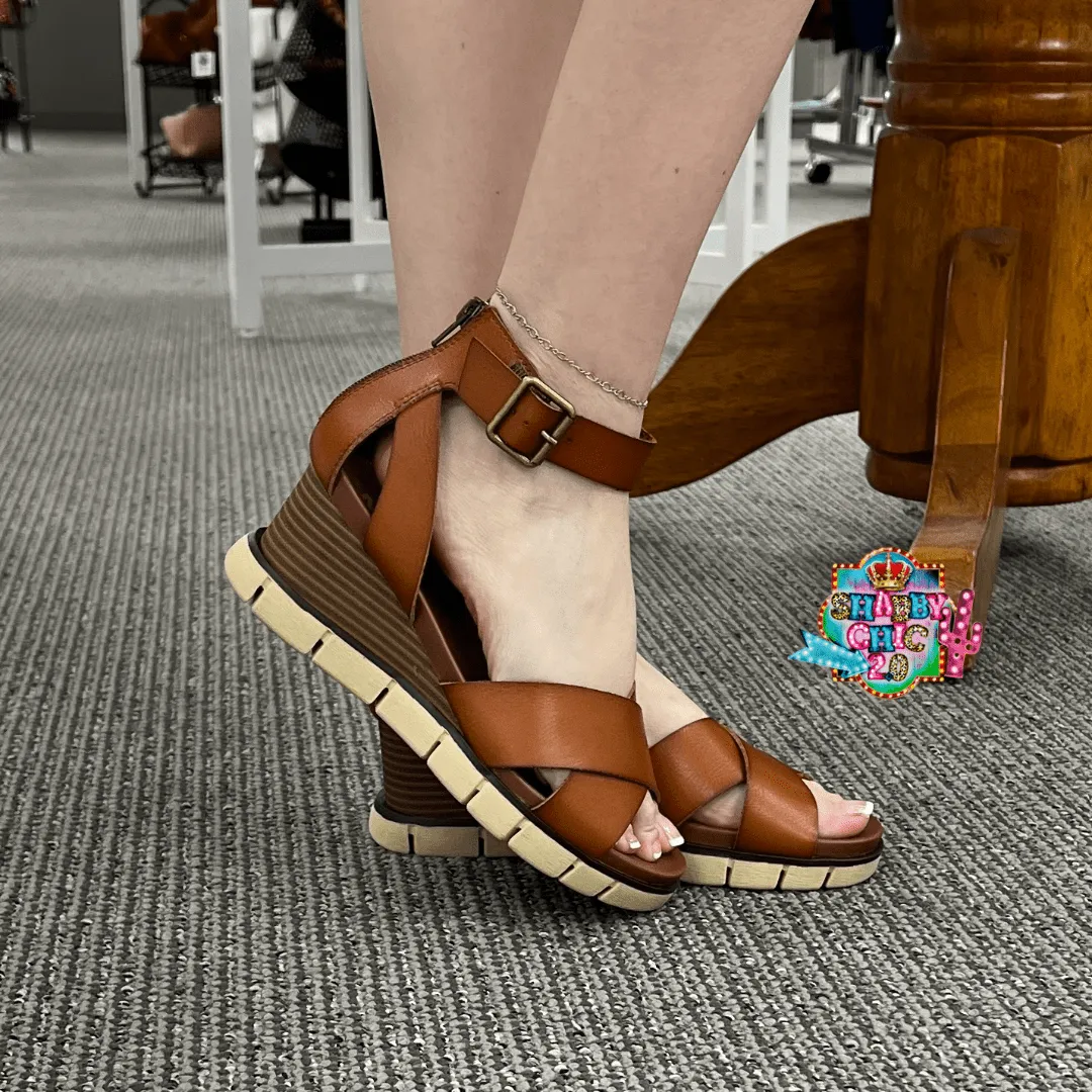 MIA Lauri Wedge Sandal - Cognac