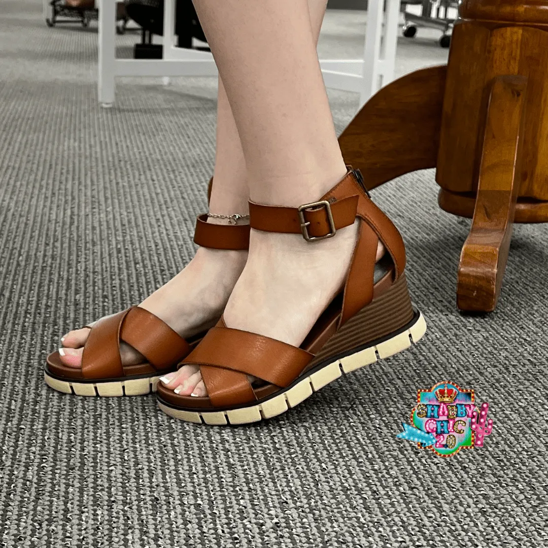 MIA Lauri Wedge Sandal - Cognac