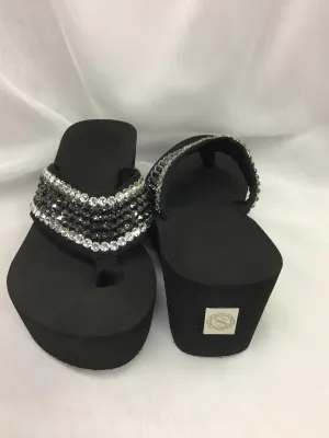 Miss Vegas Black/Crystal Outline Flip Flops