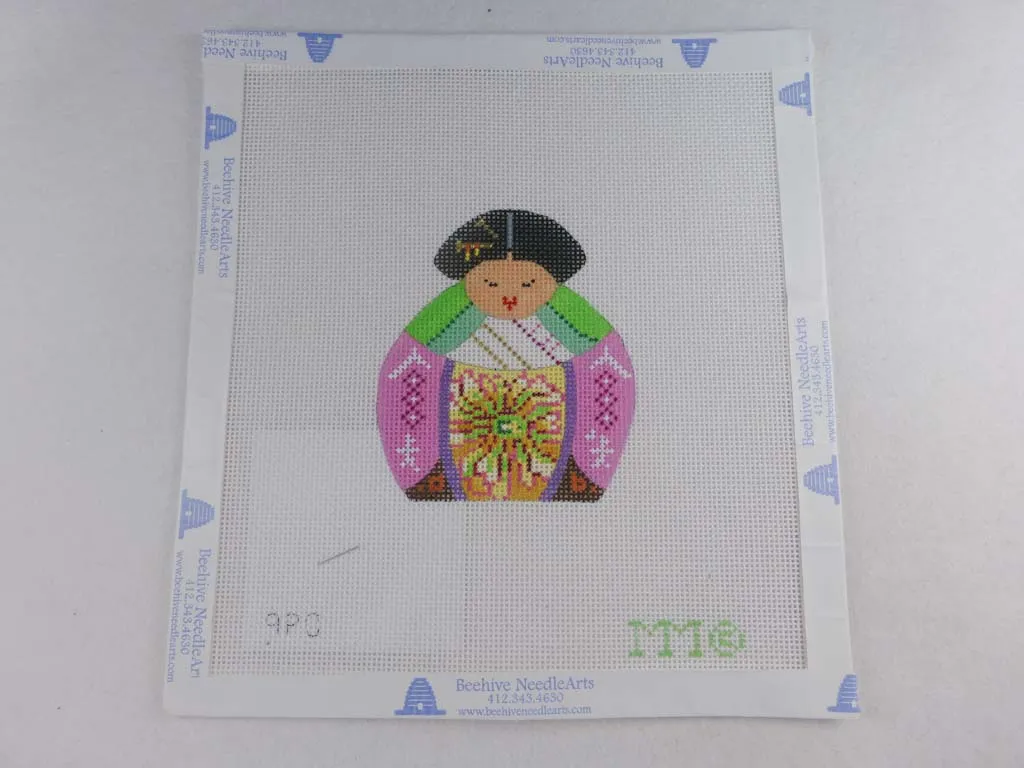 MM Designs Needlepoint Pink/Green Asian Figure