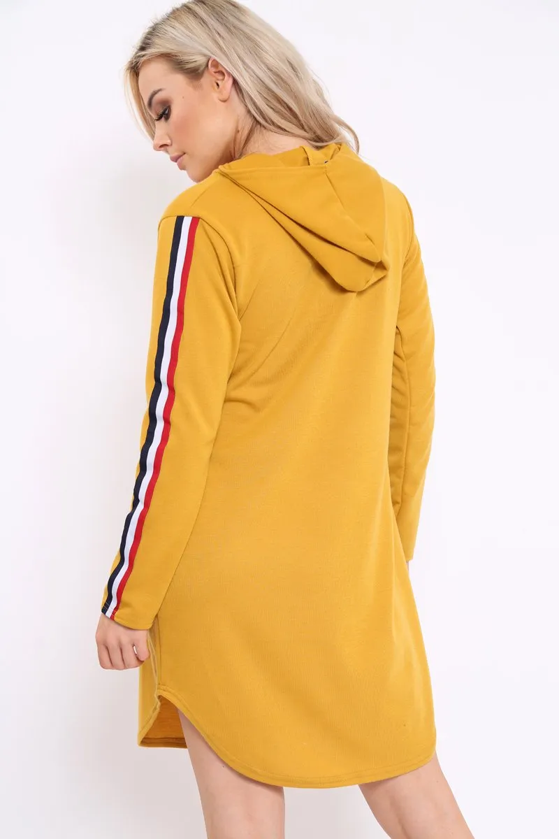 Mustard Sleeve Sports Trim Curve Hem Jumper Dress - Dixie