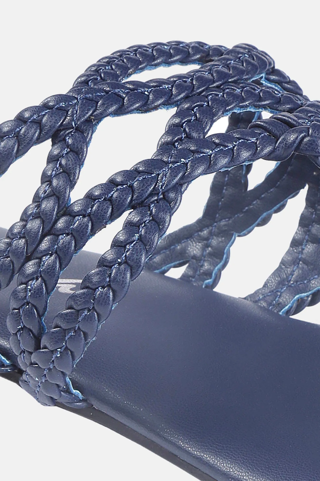 Navy Almond Toe Woven Design Flat - Zdorothy