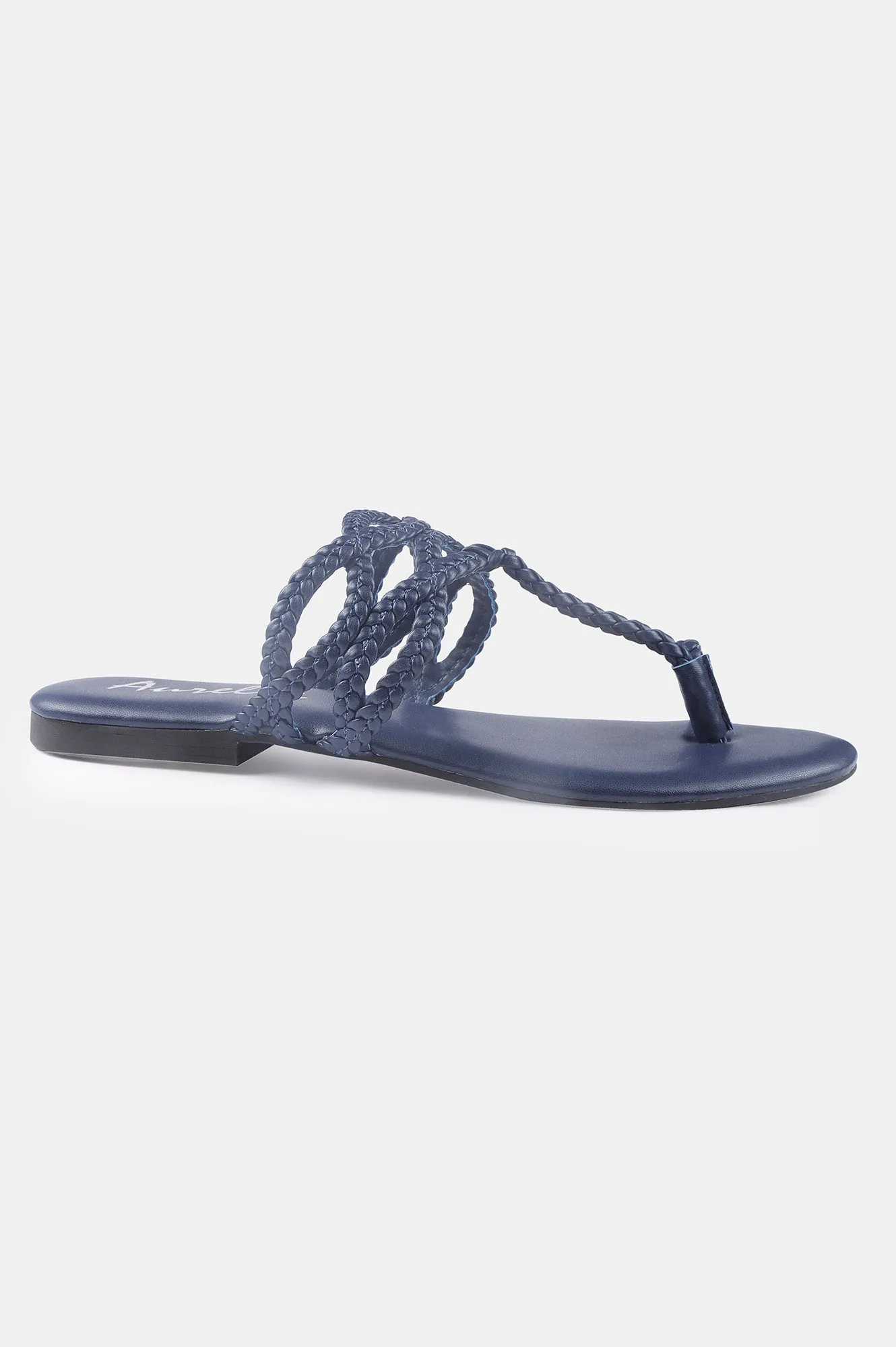 Navy Almond Toe Woven Design Flat - Zdorothy