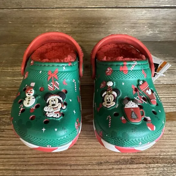 New $65 Little Kids Crocs Disney Mickey Mouse Holiday Lined Sandals Shoes Size 6