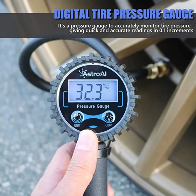 New in box! AstroAI Digital Tire Inflator with Pressure Gauge, 250 PSI Air Chuck and Compressor Accessories Heavy Duty with Rubber Hose and Quick Connect Coupler for 0.1 Display Resolution, Black