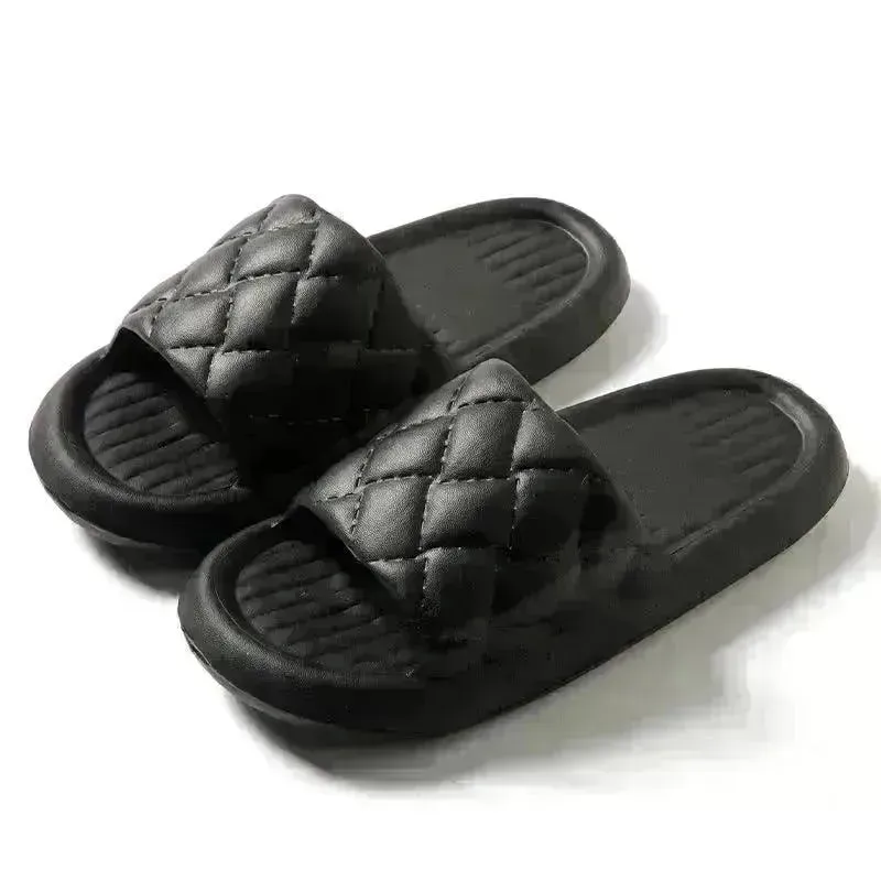 New Rhombus Home Slippers Summer Non-slip Floor Bathroom Slipper Lightweight Simple House Shoes For Women Men